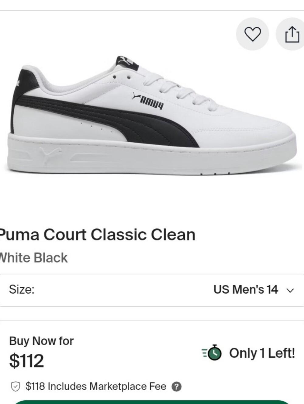 Puma Court Classic Clean Men's Sneakers - White/Black